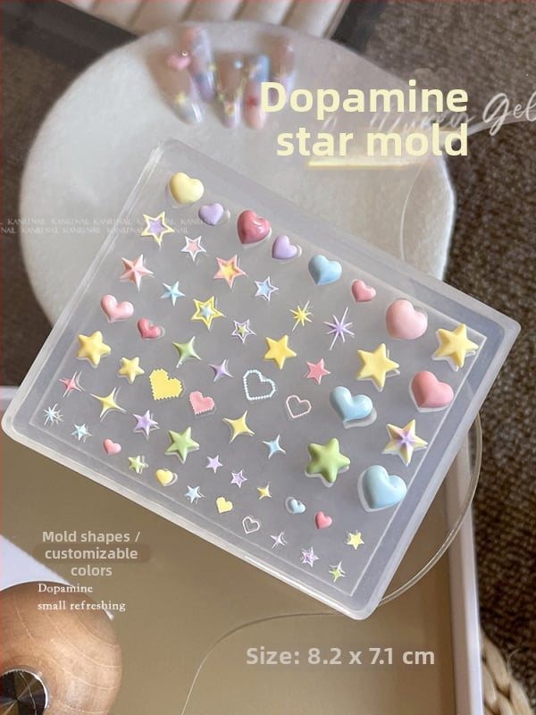 Φόρμα Σιλικόνης για Μανικιούρ – Έτος Αλόγου: Αστέρια και Καρδιές, 3D Σχέδιο, Ευκολη Αποδέσμευση, Διοξείδιο του Αλουμινίου