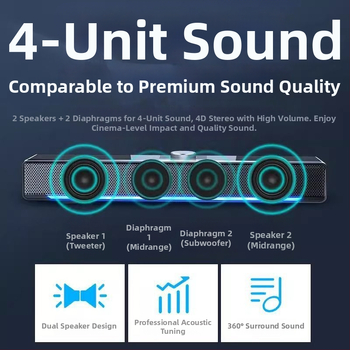 Soundbar Bluetooth 2.1 cu subwoofer, interfață USB, sunet 3D surround