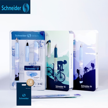 Schneider комплект за упражняване на писане — пластмасов корпус, иридиев връх, система с мастило в торба-абсорбер, кутия, печатано лого, персонализация, модел Schneider Ski Water Ski Climbing Ride