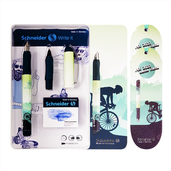 Schneider комплект за упражняване на писане — пластмасов корпус, иридиев връх, система с мастило в торба-абсорбер, кутия, печатано лого, персонализация, модел Schneider Ski Water Ski Climbing Ride