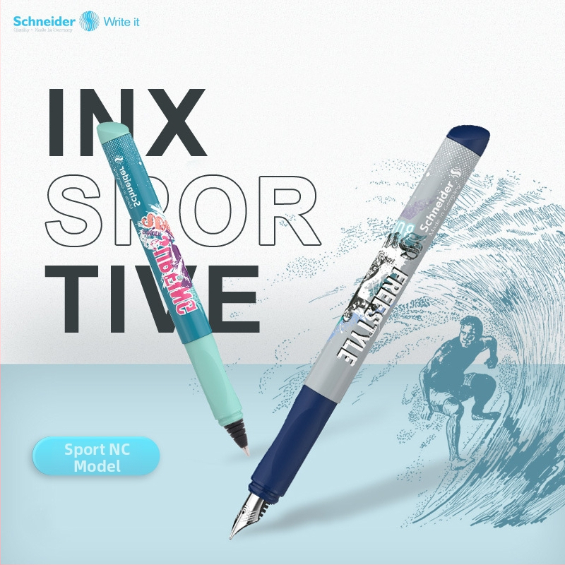 Schneider комплект за упражняване на писане — пластмасов корпус, иридиев връх, система с мастило в торба-абсорбер, кутия, печатано лого, персонализация, модел Schneider Ski Water Ski Climbing Ride