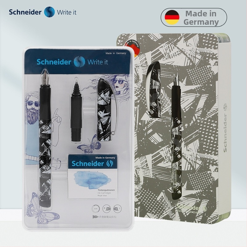 Schneider комплект за упражняване на писане — пластмасов корпус, иридиев връх, система с мастило в торба-абсорбер, кутия, печатано лого, персонализация, модел Schneider Ski Water Ski Climbing Ride