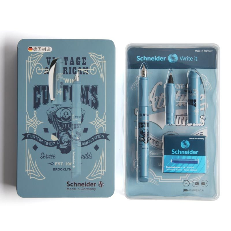 Schneider комплект за упражняване на писане — пластмасов корпус, иридиев връх, система с мастило в торба-абсорбер, кутия, печатано лого, персонализация, модел Schneider Ski Water Ski Climbing Ride
