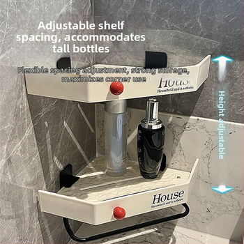 Raft de depozitare triunghiular montat pe perete, fără găuri, pentru bucătărie și baie — montaj cu ventuză, 1 nivel