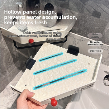 Raft de depozitare triunghiular montat pe perete, fără găuri, pentru bucătărie și baie — montaj cu ventuză, 1 nivel