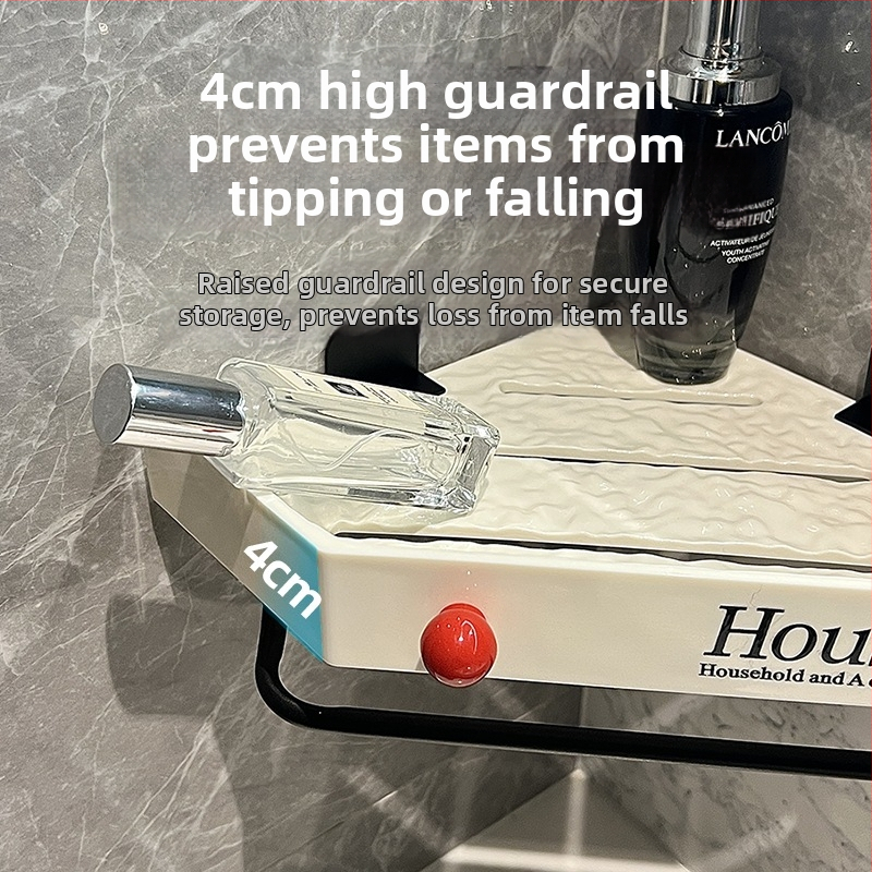 Raft de depozitare triunghiular montat pe perete, fără găuri, pentru bucătărie și baie — montaj cu ventuză, 1 nivel