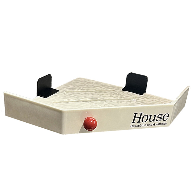 Raft de depozitare triunghiular montat pe perete, fără găuri, pentru bucătărie și baie — montaj cu ventuză, 1 nivel