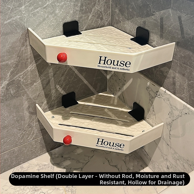 Raft de depozitare triunghiular montat pe perete, fără găuri, pentru bucătărie și baie — montaj cu ventuză, 1 nivel