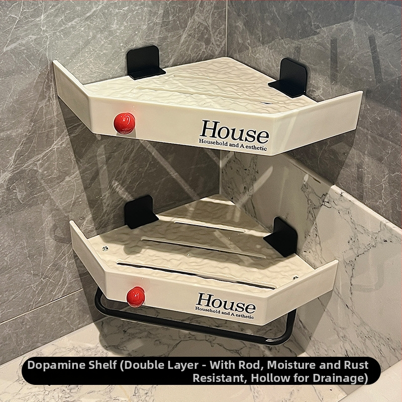 Raft de depozitare triunghiular montat pe perete, fără găuri, pentru bucătărie și baie — montaj cu ventuză, 1 nivel