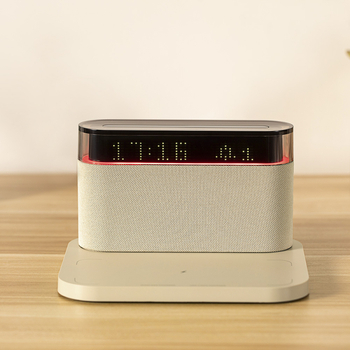 Три в едно Bluetooth говорител с нощна лампа и безжично зареждане, настолен говорител с USB захранване; Bluetooth 5.0, 5W изход, будилник, таймер