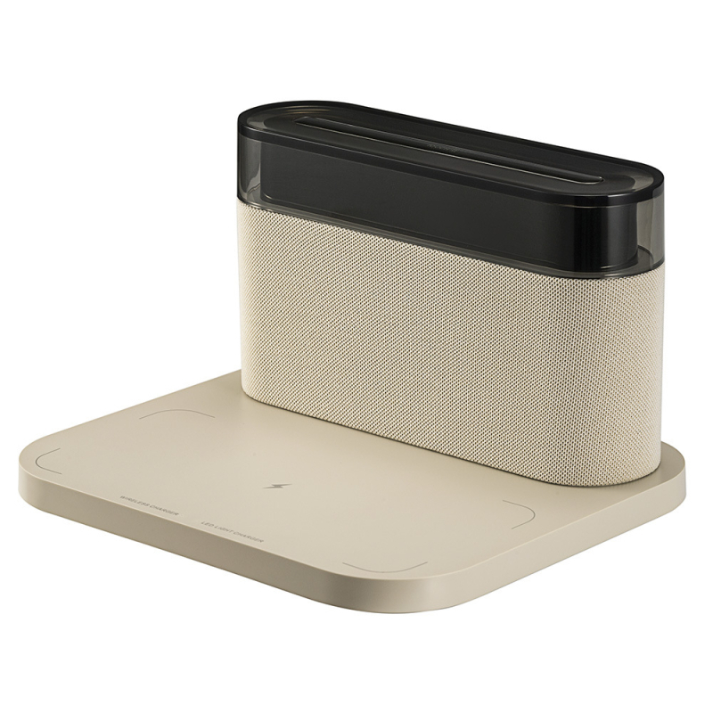 Три в едно Bluetooth говорител с нощна лампа и безжично зареждане, настолен говорител с USB захранване; Bluetooth 5.0, 5W изход, будилник, таймер