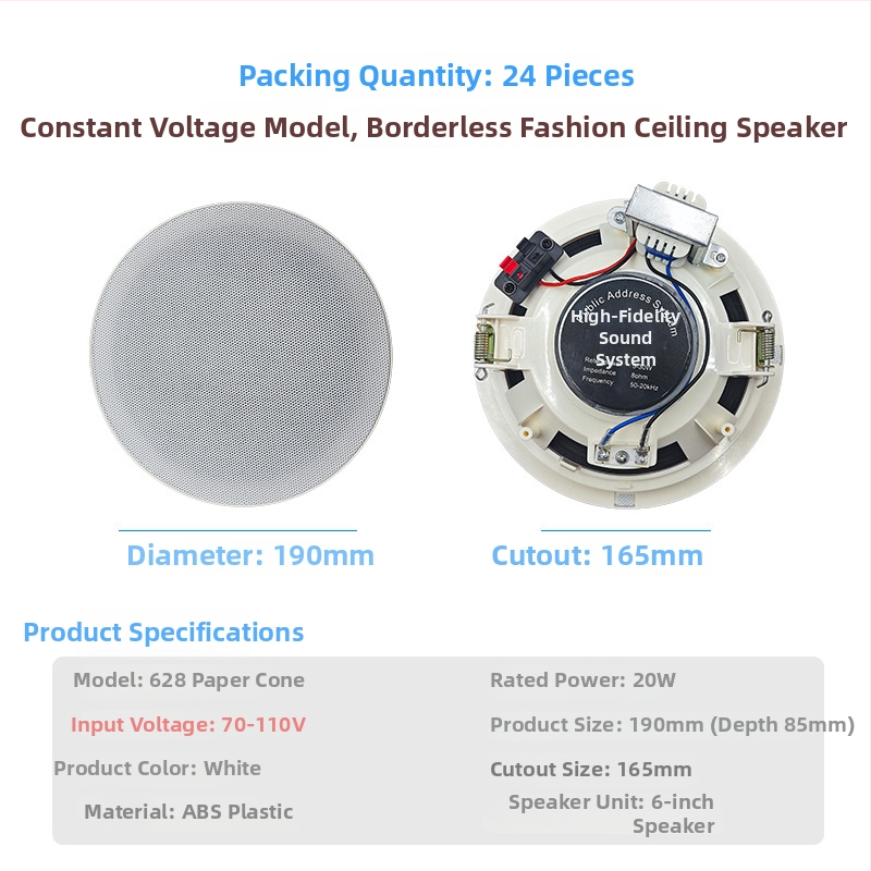 Difuzor de plafon cu margine îngustă, fără ramă, configurație cu 4 difuzoare, 20W, Bluetooth 2.1, 40 Hz–20 kHz