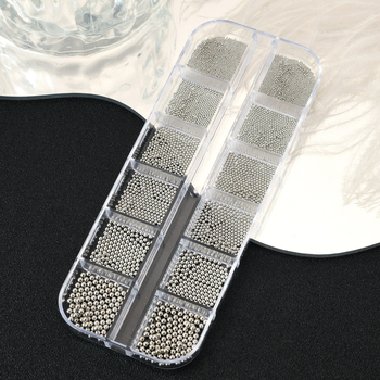 Маникюрни метални мънини за нокти, серия 12-решетъчни стоманени топчета, кръгли зърна, метална сплав