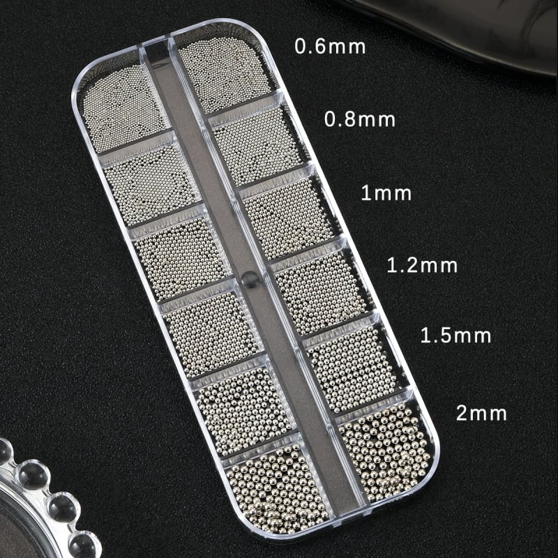 Маникюрни метални мънини за нокти, серия 12-решетъчни стоманени топчета, кръгли зърна, метална сплав