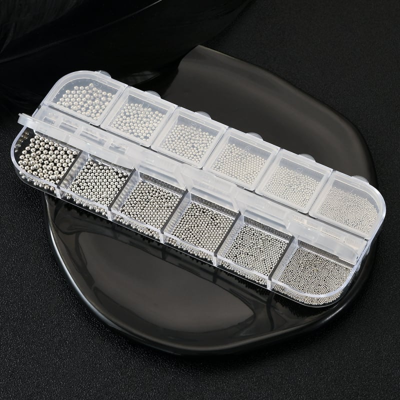 Маникюрни метални мънини за нокти, серия 12-решетъчни стоманени топчета, кръгли зърна, метална сплав