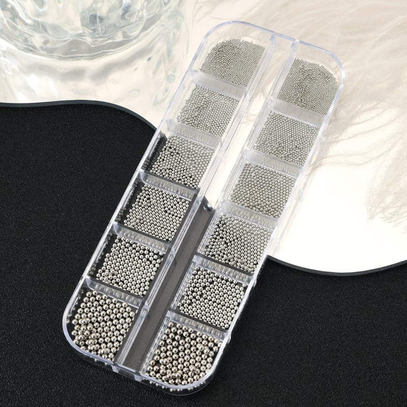 Маникюрни метални мънини за нокти, серия 12-решетъчни стоманени топчета, кръгли зърна, метална сплав