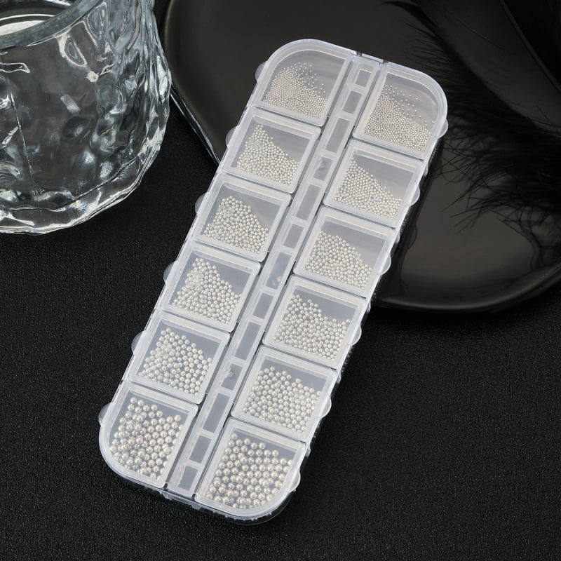 Маникюрни метални мънини за нокти, серия 12-решетъчни стоманени топчета, кръгли зърна, метална сплав