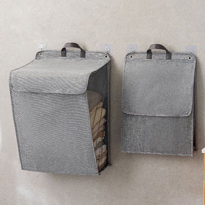 Πτυσσόμενος επιτοίχιος κάδος βρώμικων ρούχων, βαμβακερό υλικό, αποθήκευση οικίας και φοιτητικής εστίας, σύγχρονος μινιμαλιστικός σχεδιασμός