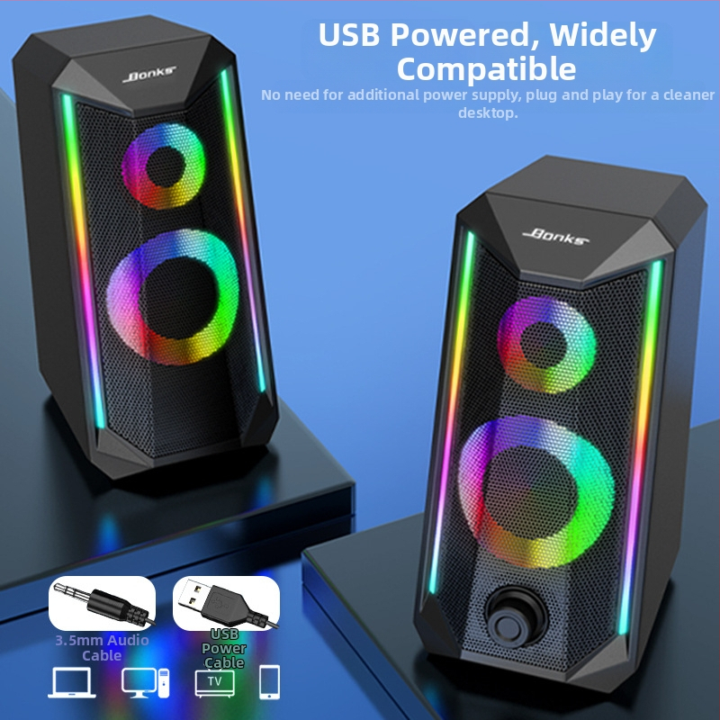 Bonks K101 Difuzoare pentru calculator RGB – USB/wireless, cu două difuzoare, carcasă din plastic de inginerie, lansare în 2021