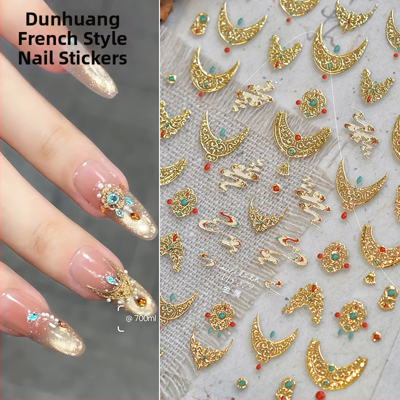 Nálepky na nechty pre francúzsku manikúru; Motívy inšpirované Dunhuangom a starovekým Grékmi dekoráciami; so spätným lepidlom pre ľahkú aplikáciu (Značka: Tomoni nail art; Pôvod: Zhejiang; Vzor: Hvezdná obloha; Štýl: Sladké; Určené pre: Univerzálne)