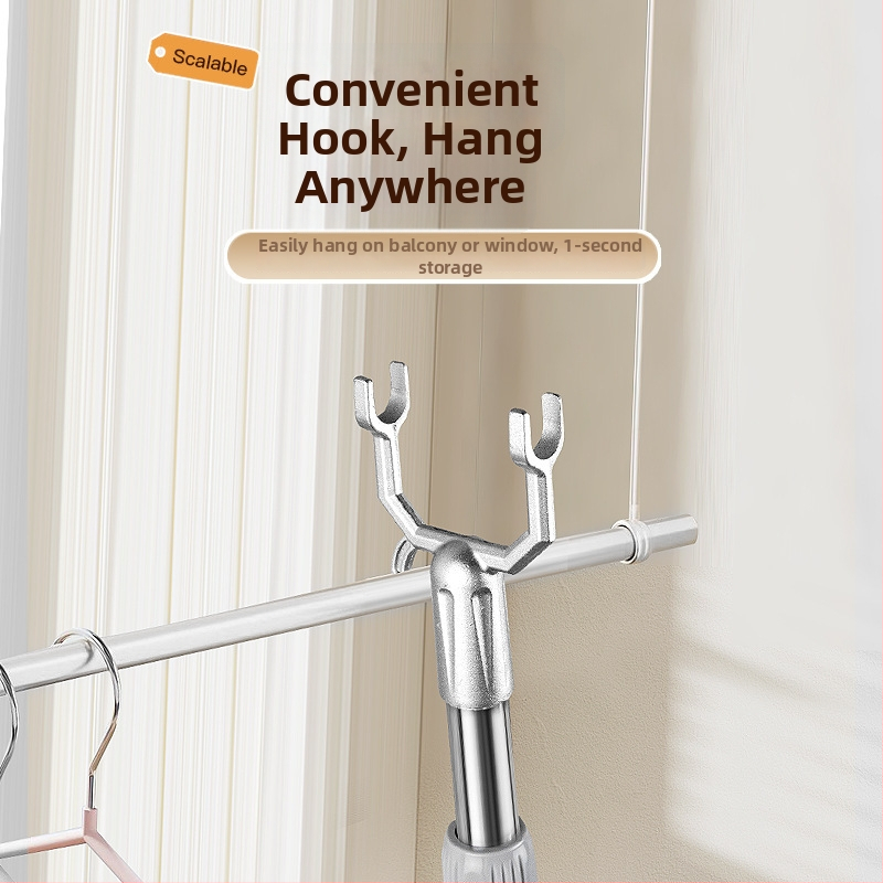 Bară telescopică pentru uscat haine din oțel inoxidabil cu părți din plastic, pentru balcon