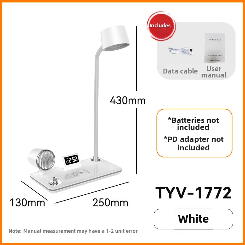 Lampa de birou cu încărcare wireless, difuzor Bluetooth, ceas, control prin atingere, protecție a ochilor, alimentare USB