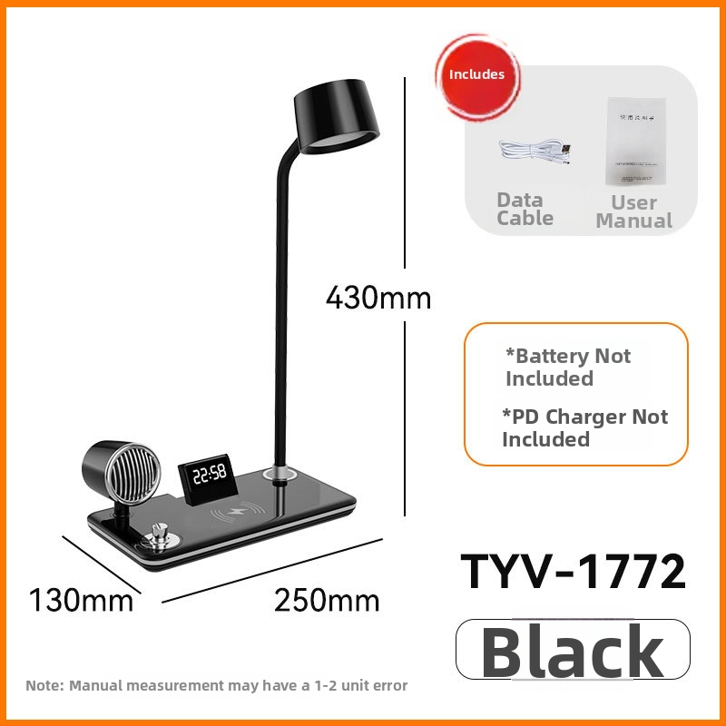 Lampa de birou cu încărcare wireless, difuzor Bluetooth, ceas, control prin atingere, protecție a ochilor, alimentare USB