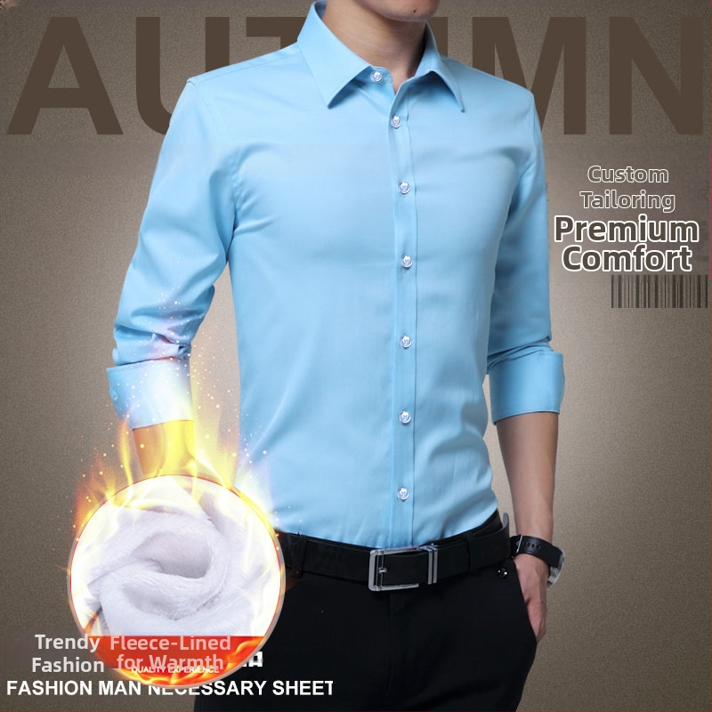 Cămașă de bărbați cu căptușeală fleece, croială slim, stil cardigan coreean, guler cu rever, din amestec de bumbac