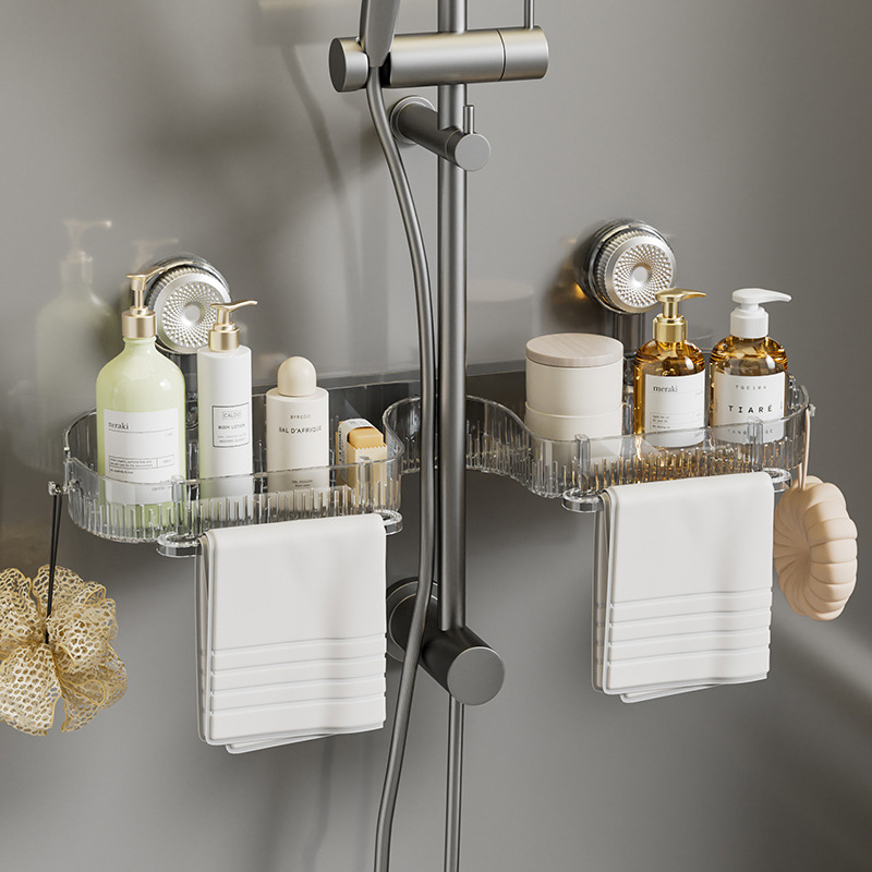 Raft de depozitare pentru baie montat pe perete cu ventuză, acrilic, fără găuri, 1 nivel, încărcare 10-15 kg