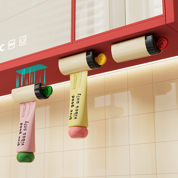 Dispenser magnetic de pastă de dinți pentru dulapul sub oglindă, fără găuri, clips pentru stoarcere pastă