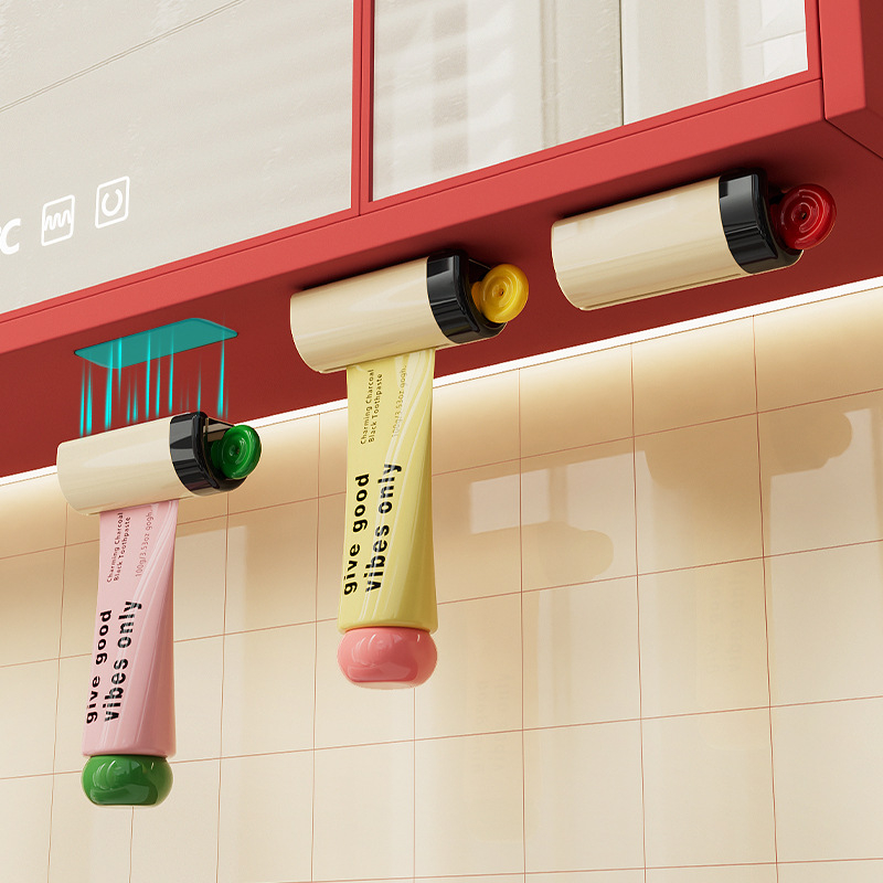Dispenser magnetic de pastă de dinți pentru dulapul sub oglindă, fără găuri, clips pentru stoarcere pastă
