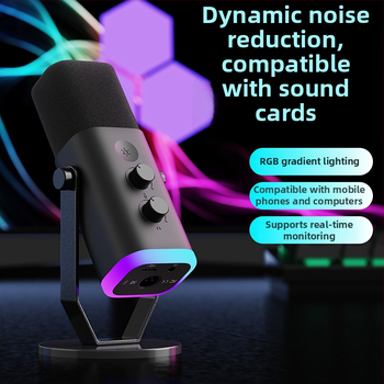 USB stolný mikrofón na hry a streamovanie s RGB osvetlením; vhodný pre domáce použitie, konferencie a záznam zvuku; frekvenčný rozsah 20 Hz–20 kHz; SNR ≥75 dB; Bluetooth 2.0