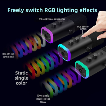 USB stolný mikrofón na hry a streamovanie s RGB osvetlením; vhodný pre domáce použitie, konferencie a záznam zvuku; frekvenčný rozsah 20 Hz–20 kHz; SNR ≥75 dB; Bluetooth 2.0