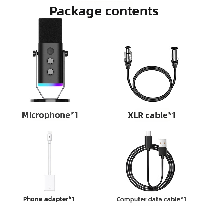 USB stolný mikrofón na hry a streamovanie s RGB osvetlením; vhodný pre domáce použitie, konferencie a záznam zvuku; frekvenčný rozsah 20 Hz–20 kHz; SNR ≥75 dB; Bluetooth 2.0