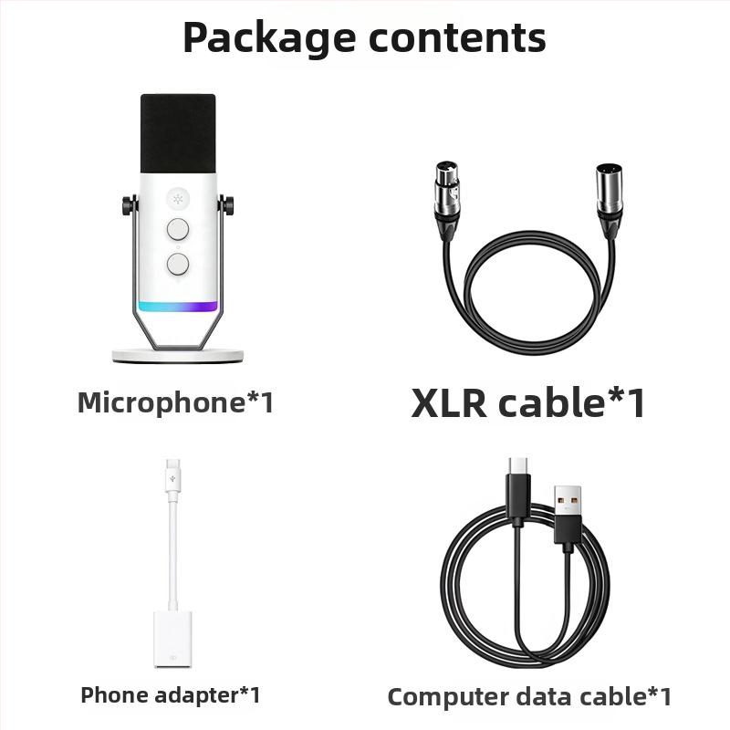 USB stolný mikrofón na hry a streamovanie s RGB osvetlením; vhodný pre domáce použitie, konferencie a záznam zvuku; frekvenčný rozsah 20 Hz–20 kHz; SNR ≥75 dB; Bluetooth 2.0