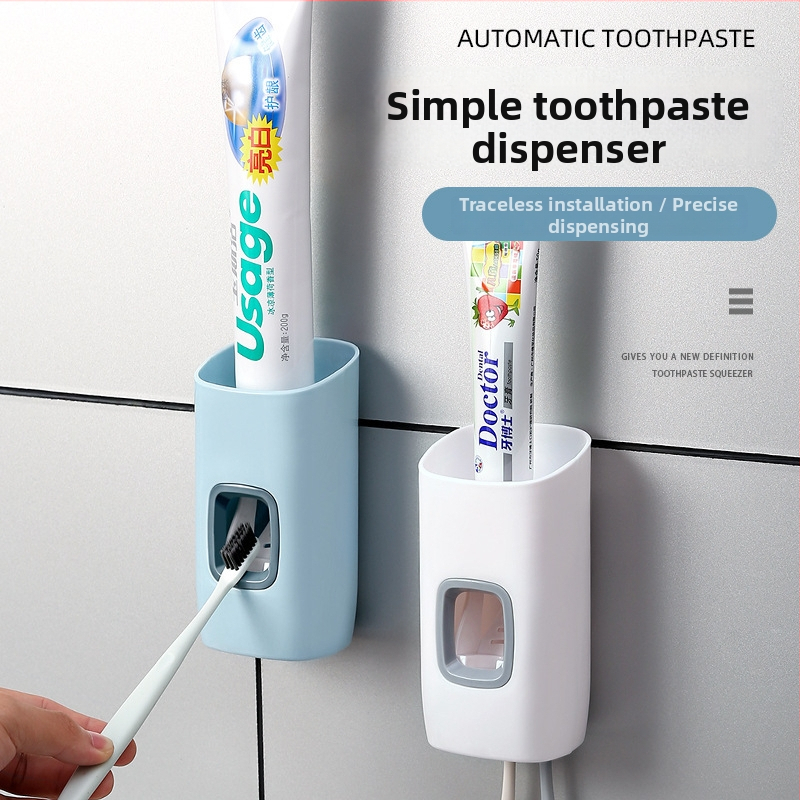 Presor pentru pastă de dinți – montaj pe perete, fără găuri, operare manuală, suport cu clips
