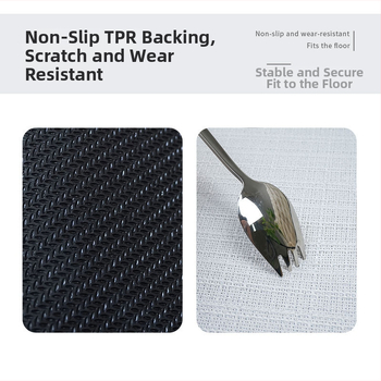 Laneni podni otirač, kvadratnog oblika, s karikaturnim uzorkom; upija vlagu, protuklizan