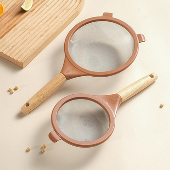 Sită de făină din oțel inoxidabil 304, plasă 40-mesh, mâner din lemn (Specificații critice: oțel inoxidabil 304; plasă 40-mesh; mâner din lemn)