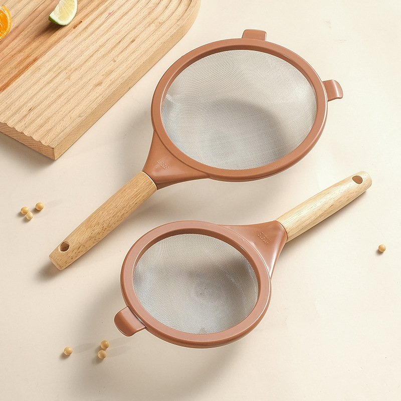 Sită de făină din oțel inoxidabil 304, plasă 40-mesh, mâner din lemn (Specificații critice: oțel inoxidabil 304; plasă 40-mesh; mâner din lemn)