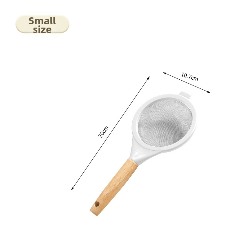 Sită de făină din oțel inoxidabil 304, plasă 40-mesh, mâner din lemn (Specificații critice: oțel inoxidabil 304; plasă 40-mesh; mâner din lemn)