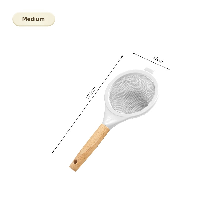 Sită de făină din oțel inoxidabil 304, plasă 40-mesh, mâner din lemn (Specificații critice: oțel inoxidabil 304; plasă 40-mesh; mâner din lemn)