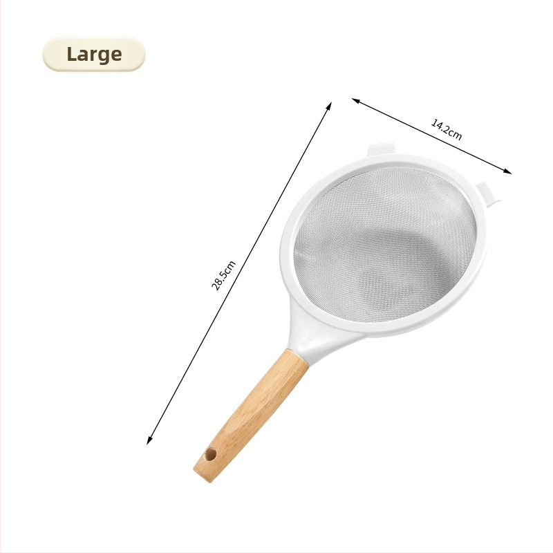 Sită de făină din oțel inoxidabil 304, plasă 40-mesh, mâner din lemn (Specificații critice: oțel inoxidabil 304; plasă 40-mesh; mâner din lemn)