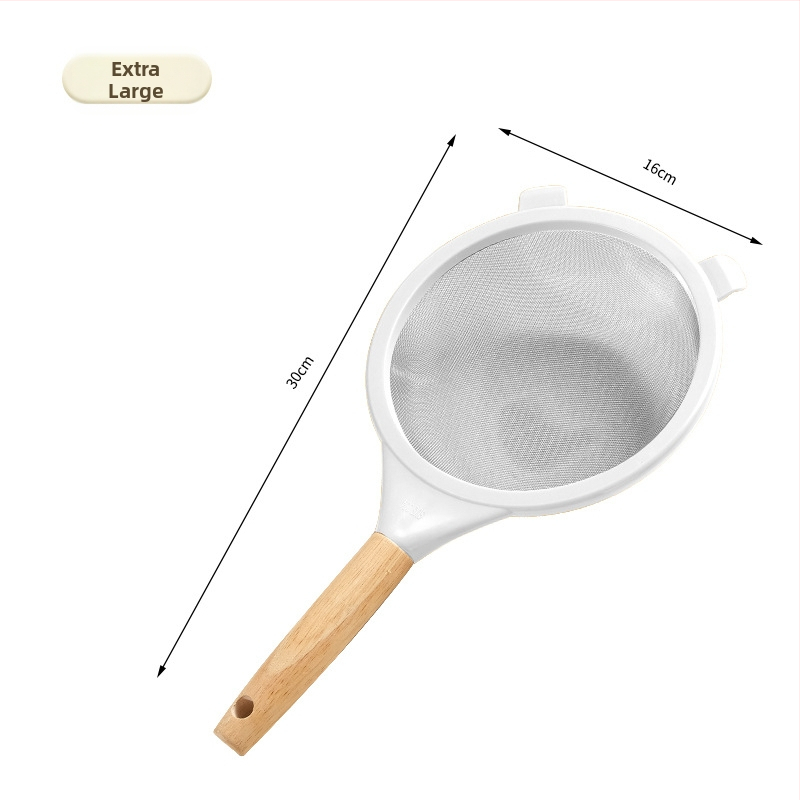 Sită de făină din oțel inoxidabil 304, plasă 40-mesh, mâner din lemn (Specificații critice: oțel inoxidabil 304; plasă 40-mesh; mâner din lemn)