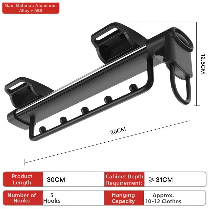 Rastezljiva vješalica za odjeću od aluminijske legure, vodoravna šipka, moderan minimalistički stil, elektroplatiranje, pogodna za drvene ormare