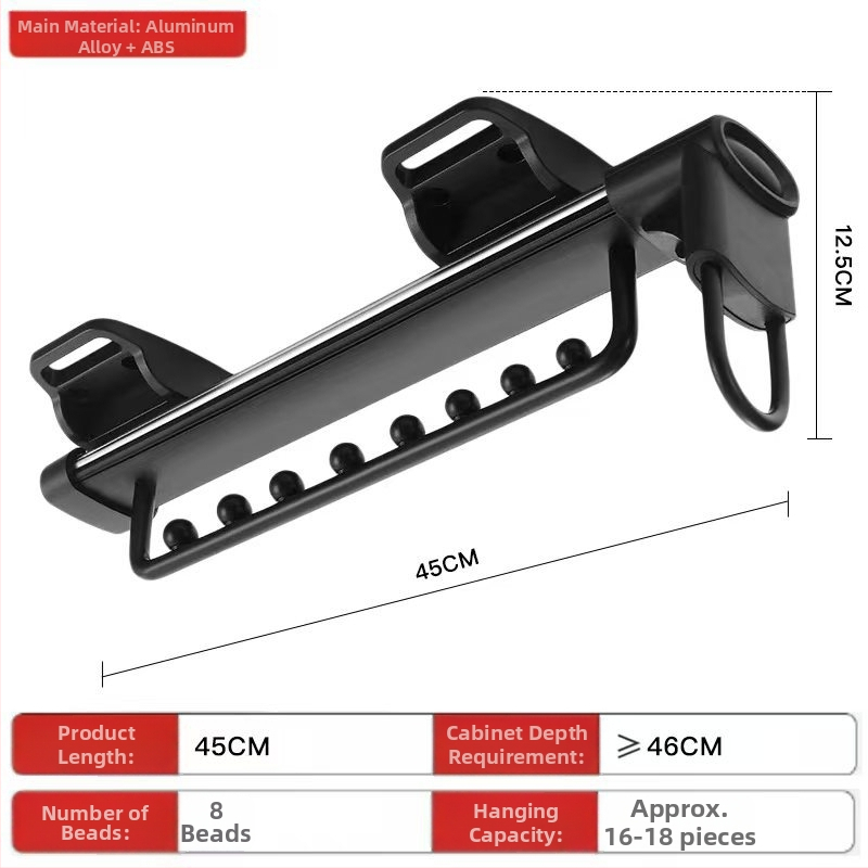 Rastezljiva vješalica za odjeću od aluminijske legure, vodoravna šipka, moderan minimalistički stil, elektroplatiranje, pogodna za drvene ormare