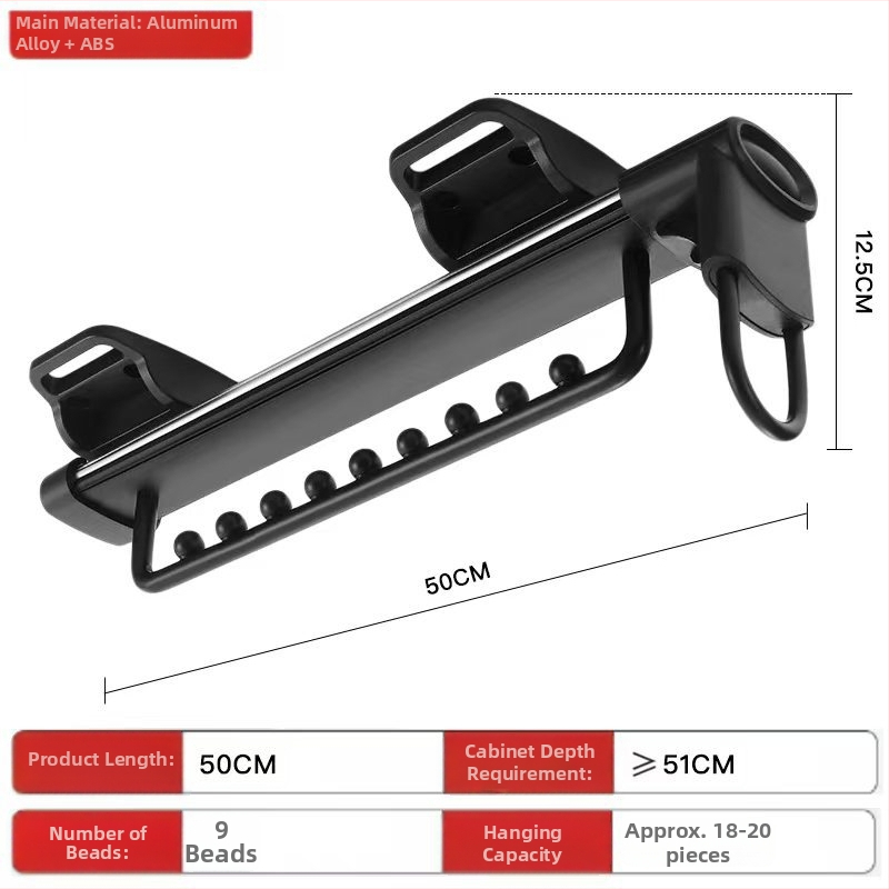 Rastezljiva vješalica za odjeću od aluminijske legure, vodoravna šipka, moderan minimalistički stil, elektroplatiranje, pogodna za drvene ormare