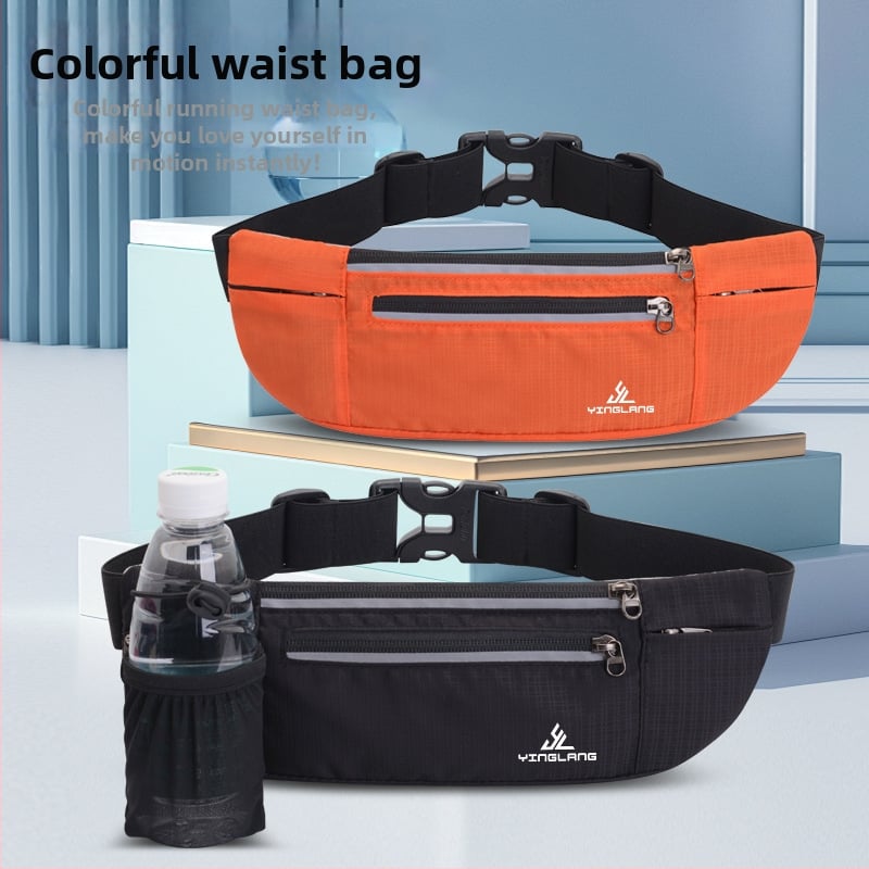 Спортна талия чанта за бягане с бутилка вода — унисекс, райе модел, нейлон, дишаща, водоустойчива, антикрадеж, подплата полиестер