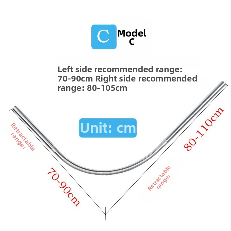 Bară de duș curbată din oțel inoxidabil, telescopică, în formă de L