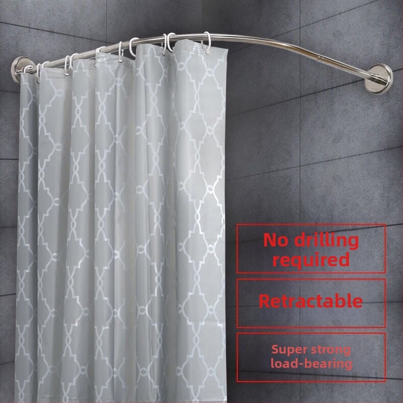 Bară de duș curbată din oțel inoxidabil, telescopică, în formă de L