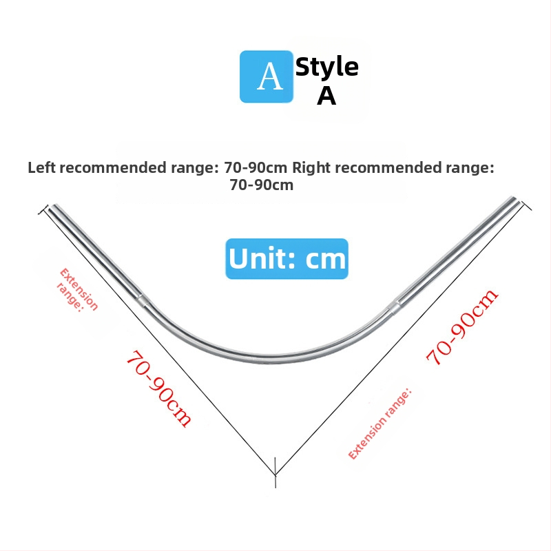 Bară de duș curbată din oțel inoxidabil, telescopică, în formă de L